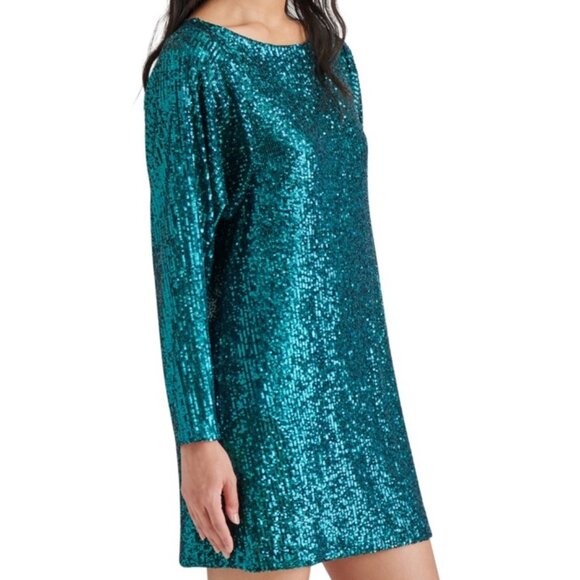Steve Madden Ginger Sequin Mini Dress Long Sleeve Deep Teal NWT Size 2 - Picture 4 of 5